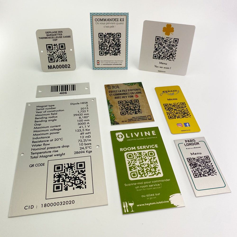 Plaques alu impression couleur par anodisation avec code barre et QR codes sur mesure